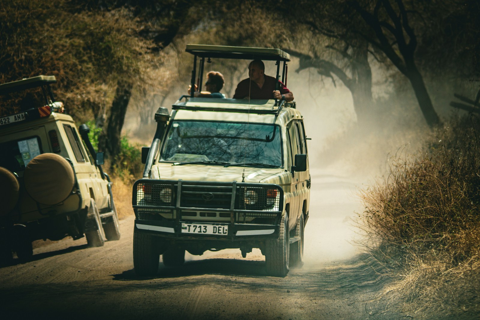 Photo by Denice Alex a safari vehicle driving down a dirt road